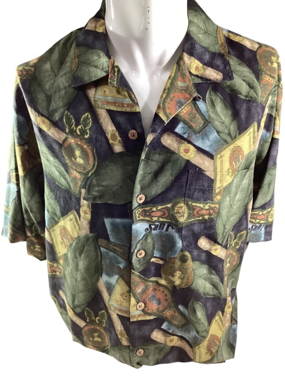 Tommy Bahama Mens Silk Cigar-Theme Hawaiian Shirt*Relax Fit*Short Sleeve*Med*EUC